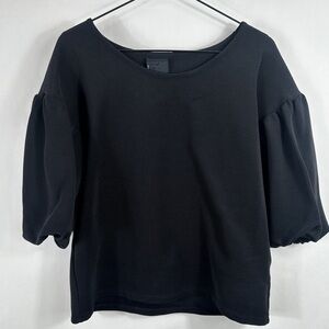 Dolan T-Shirt by Anthropologie Ribbed Puff Sleeve Black Top | Size X-Small